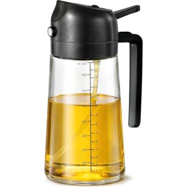 Imagem de FineDine Pulverizador e dispensador de óleo de 473 ml, frasco de spray de azeite 2 em 1 para cozinhar, fritadeira a ar, salada, churrasco e assar – spray duplo de névoa e corrente, frasco de vidro