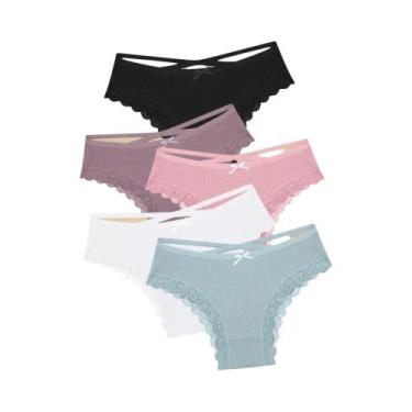 Imagem de Calcinhas De Renda De Algodão Femininas 5PCS Confortáveis Calcinhas Br