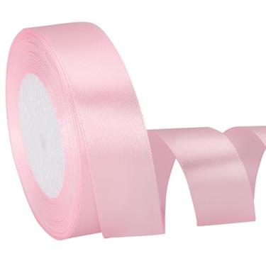 Imagem de EUSOAR Fita rosa, 1 rolo de fita de cetim de tecido de 2,5 cm x 25 m, fitas de seda de casamento para artesanato, embrulho de presente, buquê de flores, convite feito à mão, decoração de festa de