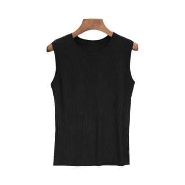 Imagem de Blusa sem mangas de verão feminina, blusa de malha com gola redonda, r