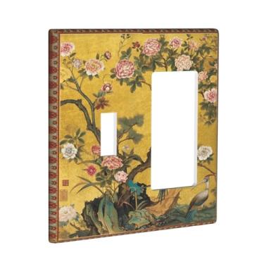 Imagem de Flor vintage floral retrô árvore botânica arte botânica 2 gangues única alternador/balancim combinação de interruptor de luz placa decorativa placa elétrica boêmia rosa flor fazenda cozinha decoração