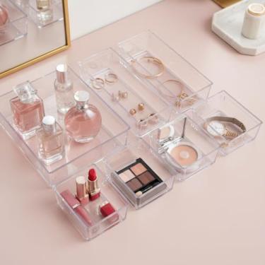Imagem de Organizador De Gaveta Modular Acrilico Transparente Ideal Maquiagem Closet Escritorios Kit 7 Potes Sortidos