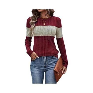Imagem de Camiseta Feminina De Manga Longa Com Gola Redonda E Patchwork Em Cores