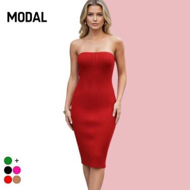 Imagem de Vestido Midi Tricot Modal sem alça - Vitrine Collection, Vermelho, U