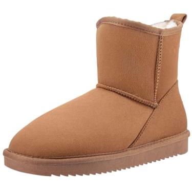 Imagem de CAMEL CROWN Botas de neve masculinas botas de inverno de pele quente botas curtas clássicas confortáveis chinelos de casa, Camelo, 10