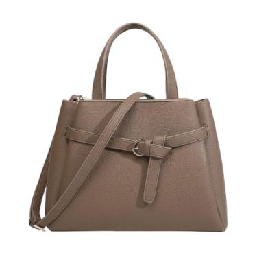 Imagem de NLAIOUSL Bolsa feminina de couro PU com alça superior, bolsa tiracolo elegante, bolsa de compras, bolsa mensageiro de cor sólida para trabalho