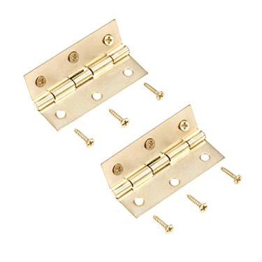 Imagem de U5GAAALPPQ9 2 conjuntos de dobradiças planas + 12 parafusos dourados 6037 mm ângulo reto 6 furos armário de móveis caixa de vinho presente de madeira
