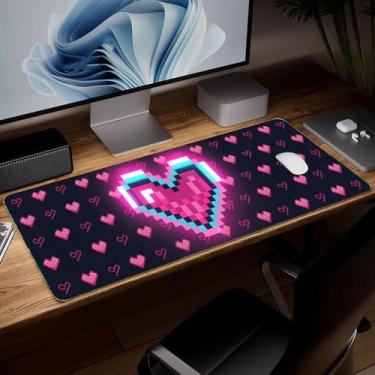 Imagem de Tapete de mesa de couro Love, mouse pad de arte colorida grande teclado de computador para jogos, protetor e capa à prova d'água, tapete de mouse decorativo de couro PU para laptop, decoração de casa