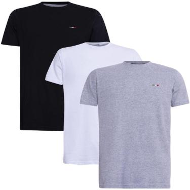 Imagem de Kit 3  Camisetas Básicas com Bordado Algodão Itália Masculina-Masculino