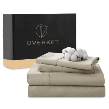 Imagem de Overket Jogo de lençóis de algodão egípcio de 1000 fios, tamanho Queen, 4 peças, trama de cetim, macio, respirável, bolso profundo de 40,6 cm (queen, areia)
