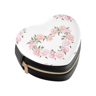 Imagem de Burbuja Caixa de joias em forma de coração de rosas mini estojo de joias de viagem para mulheres e meninas, estojo portátil organizador de armazenamento para brincos, anéis, colares e pulseiras