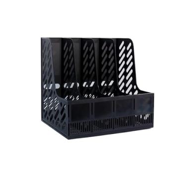 Imagem de Escritório Suporte de arquivo revista malha retrô, 4 compartimentos, suporte, mesa escritório, classificador livros Organizador de mesa(Preto)