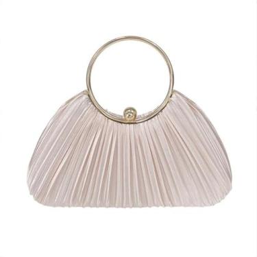 Imagem de Bolsa clutch plissada à noite para mulheres - Bolsa elegante com alça anel, bolsa de festa formal para gala de formatura de casamento (rosa claro), Rosa claro