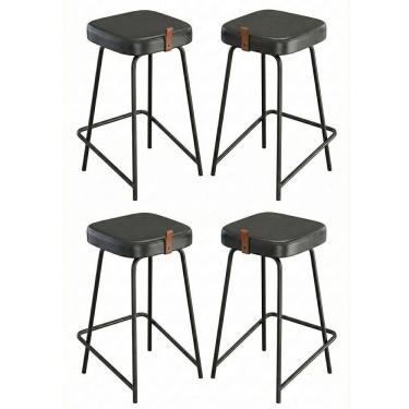 Imagem de Kit 04 Banquetas Médias Para Cozinha Vik Estofada Couríssimo Preto - Desk Design