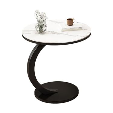 Imagem de Mesa lateral redonda, mesa de canto em forma de C para sala de estar, quarto e escritório - mesa de centro moderna e mesa de cabeceira para uso conveniente em dormitórios e espaços pequenos