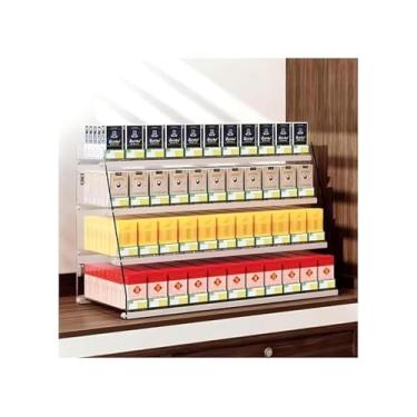 Imagem de Rack de exibição de cigarro de acrílico - vitrine de varejo montada na parede, suporte automático de cigarro com divisórias de encaixe, perfeito para supermercados (49,5 x 15,2 x 71 cm)