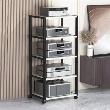 Imagem de Rack de armazenamento de mídia – Centro de entretenimento de canto para TV, caixa de cabo e projetor – ideal para sala de estar, jogos e espaços de gravação