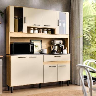 Imagem de Armário De Cozinha Completa Coral Com 8 Portas E 1 Gaveta Compacto Freijó Off