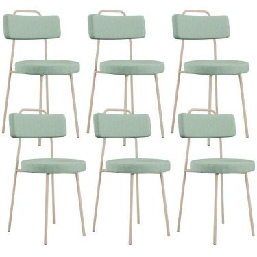 Imagem de Kit 06 Cadeiras Decorativa Estofada Para Sala De Jantar Barcelona Arena L02 Linho Verde Menta - Lyam Decor