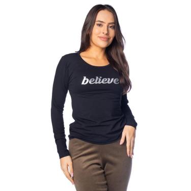 Imagem de Blusa Feminina Rechsul Manga Longa Believe Preto/Prata-Feminino