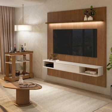 Imagem de Conjunto Sala de Estar Mesa de Centro Prime Carrinho Bar Rosé e Painel Belluno Cinamomo/Off White