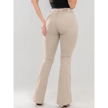 Imagem de Calça Flare Feminina jeans nas cores bege/caqui super confortável , qu