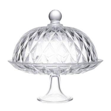 Imagem de Prato para Bolo com Pé e Tampa Diamond 25cm x 23,5cm Cristal