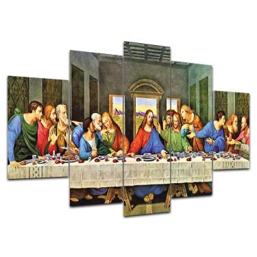 Imagem de Kit Placa Quadro Decorativo 5Pç 3D Borda Infinita Santa Ceia