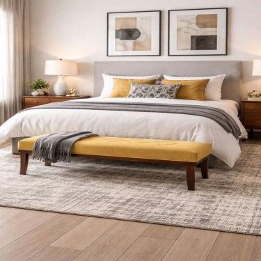 Imagem de Puff para Sala de Estar 100cm Linho Theo Amarelo/Marrom