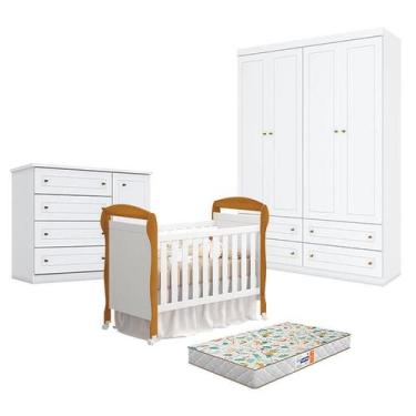 Imagem de Quarto de Bebê Americano 4 Portas com Berço Danny Branco Acetinado Sav