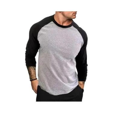 Imagem de Camiseta Casual Masculina De Manga Longa Com Patchwork Para Academia E