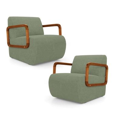 Imagem de Kit 02 Poltronas Decorativas Orgânica Living Kavya Bouclê Verde Oliva - Abmaza