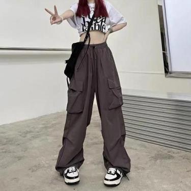 Imagem de Calças de Moletom Oversize Femininas Y2K - Cintura Baixa, Cordão e Per