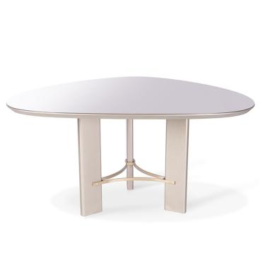 Imagem de Mesa de Jantar Palheta Redonda Vidro 110CM Amadeirado Natural Laqueado Madeira Maciça Aço Dourado