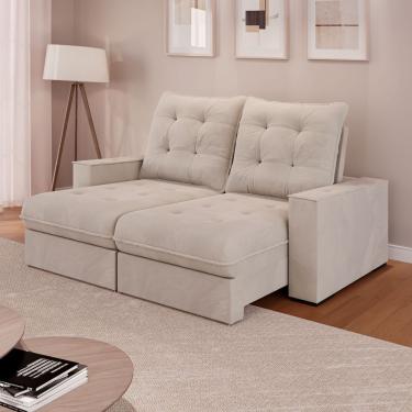 Imagem de Sofá Retrátil Reclinável 3 Lugares Roma 2,20m Veludo Creme