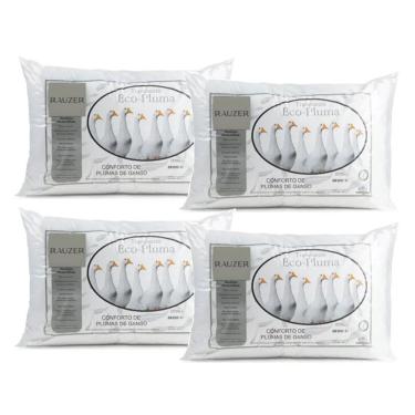 Imagem de Kit 4 Travesseiros Pluma Ganso Macio Confortável Antiacaro 70X50CM Tradicional 100% Poliéster Médio Branco
