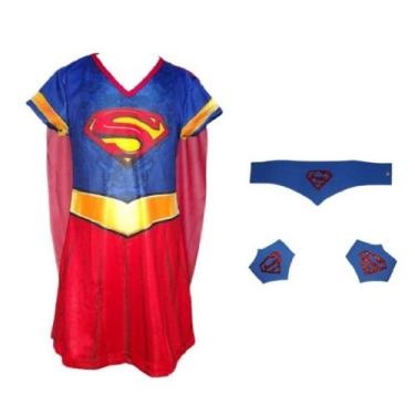 Imagem de Fantasia Roupa Infantil Super Girl Com Acessórios - Bililika, Azul, PP