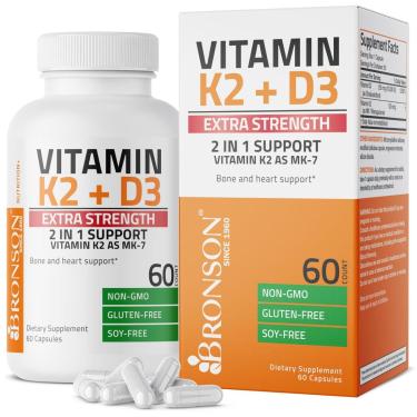 Imagem de Suplemento de vitamina K2 Bronson (MK7) com D3 Extra Strength-Unissex