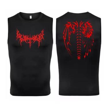 Imagem de Camiseta Regata Compressão Academia Treino Justa Asas Punk Gótico Abstract Fitness-Unissex