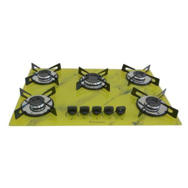 Imagem de Cooktop gás 5 bocas Ultra Chama 127v 220v Marmorizado Amarelo - Chamal