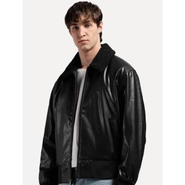 Imagem de Jaqueta Calvin Klein Jeans Masculina Faux Leather Gola Preta 40RE403G 0987-Masculino