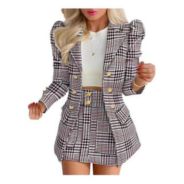 Imagem de N-C1809-Conjunto Social Alfaiataria Blazer Saia Xadrez M48 - xumi_xumi