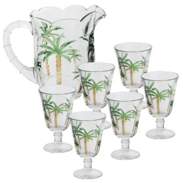 Imagem de Conjunto Jarra e Taças 7 Peças Palm Hand Painting Coqueiro - Lyor, Ver