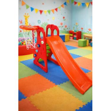 Imagem de Escorregador Infantil 2 Em 1 Com Cesta Basquete Playground 50kg - Play