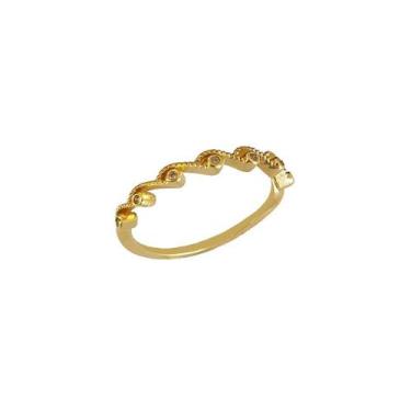 Imagem de ANEL TRABALHADO COM PONTOS DE ZIRCÔNIA BANHADO A OURO - Joia Elegante 