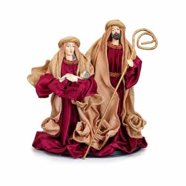 Imagem de Presépio de Natal Sagrada Família Plus Seda Vinho e Marrom 25cm - Tuut