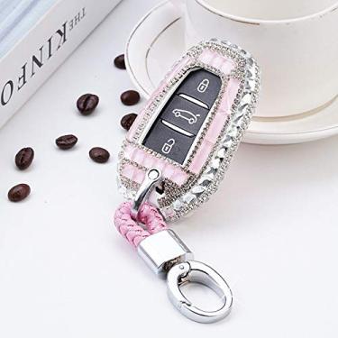 Imagem de WSWJDW Porta-chaves do carro remoto capa porta-chaves porta-chaves, adequado para Citroen C4 C5 C6 X7 5008 DS5 DS6 Peugeot 3008 4008 5008 208 DS3, porta-chaves rosa