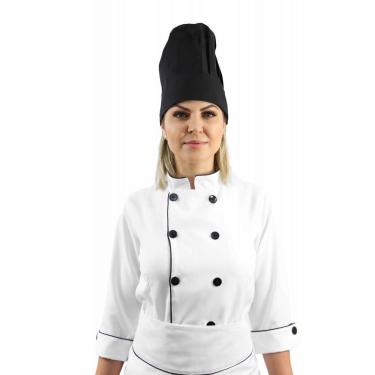 Imagem de Kit Chef Cozinha Feminino Dolmã + Avental + Chapéu