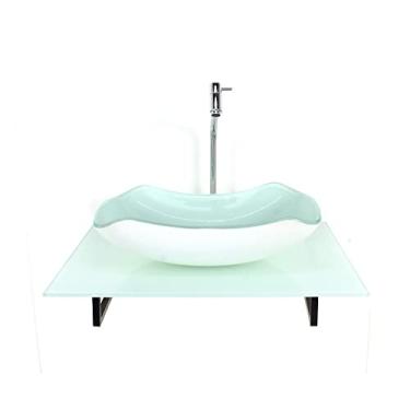 Imagem de KIT CUBA DE VIDRO ABAULADA COM TAMPO 60CM BRANCO FULL E SUPORTE PRETO