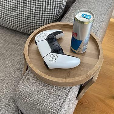 Imagem de Hlily Mesa de apoio de braço de sofá, mesa de apoio de braço de bambu, mesa de braço de sofá para casa/bebidas/controle remoto/suporte de lanches